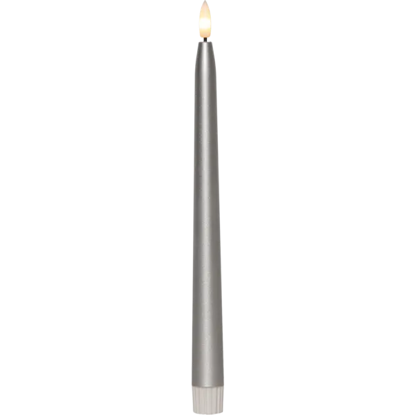 Zestaw 2x świeca LED obiadowa FLAMME METAL Srebrna 28cm na baterie — zdjęcie 5