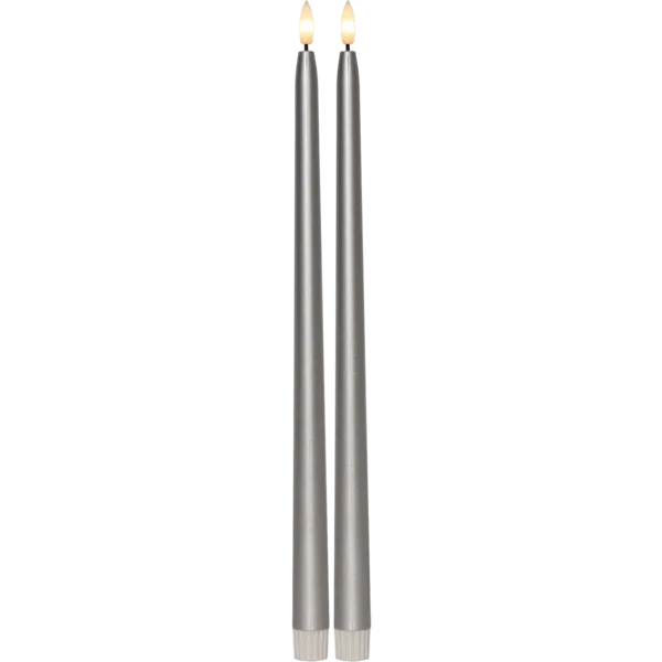 Zestaw 2x świeca LED obiadowa FLAMME METAL Srebrna 39cm na baterie — zdjęcie 2