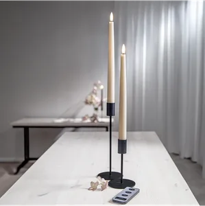 Zestaw 2x świeca LED obiadowa FLAMME SLIM Beżowa 28cm z pilotem