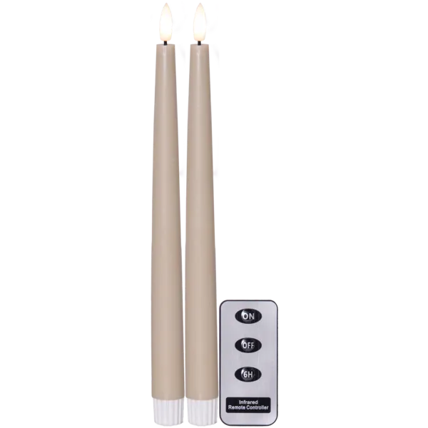 Zestaw 2x świeca LED obiadowa FLAMME SLIM Beżowa 28cm z pilotem — zdjęcie 2