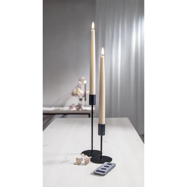 Zestaw 2x świeca LED obiadowa FLAMME SLIM Beżowa 28cm z pilotem — zdjęcie 9