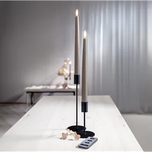 Zestaw 2x świeca LED obiadowa FLAMME SLIM Brązowo-szara 28cm z pilotem