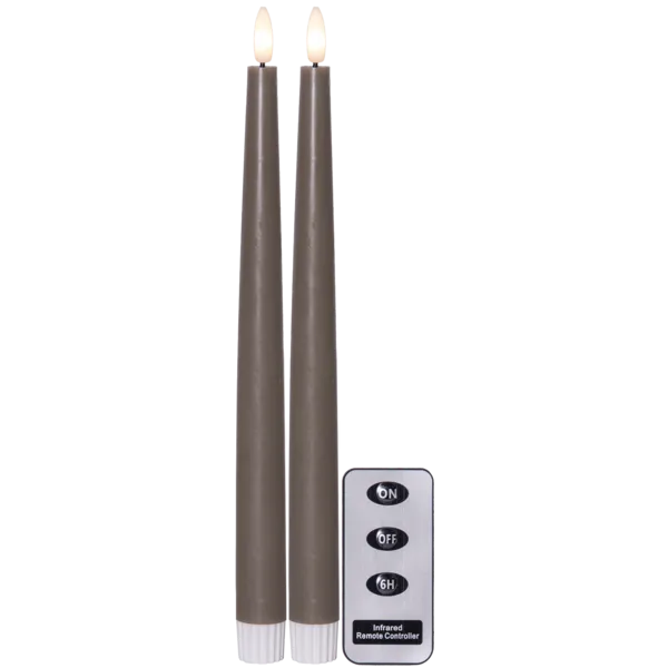 Zestaw 2x świeca LED obiadowa FLAMME SLIM Brązowo-szara 28cm z pilotem — zdjęcie 2