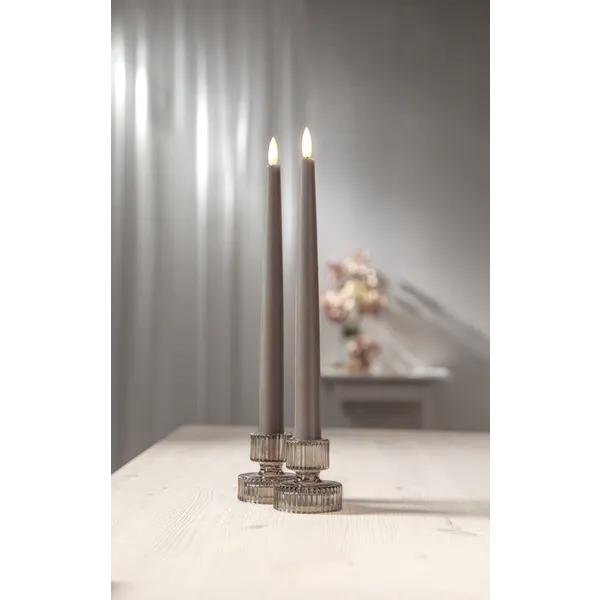Zestaw 2x świeca LED obiadowa FLAMME SLIM Brązowo-szara 28cm z pilotem — zdjęcie 6