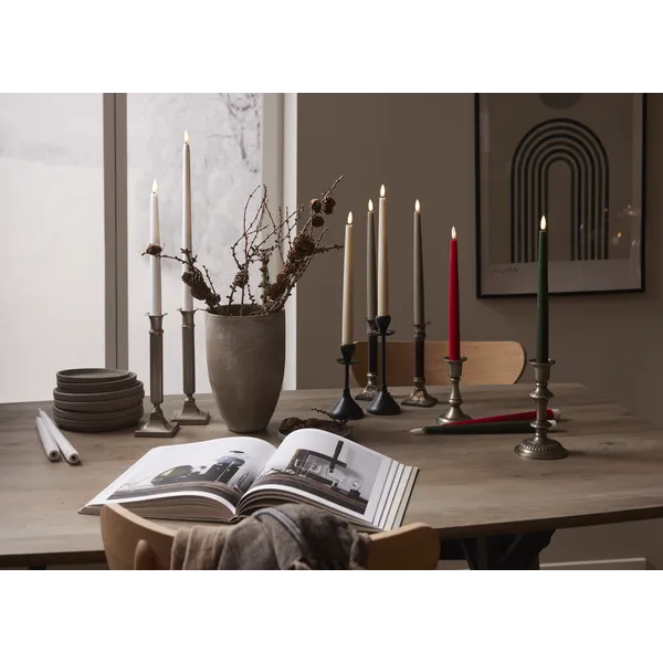 Zestaw 2x świeca LED obiadowa FLAMME SLIM Brązowo-szara 28cm z pilotem — zdjęcie 8