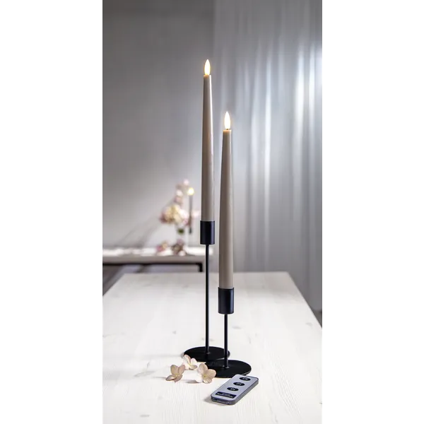Zestaw 2x świeca LED obiadowa FLAMME SLIM Brązowo-szara 28cm z pilotem — zdjęcie 10