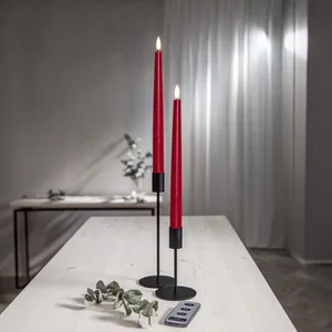 Zestaw 2x świeca LED obiadowa FLAMME SLIM Czerwona 28cm z pilotem