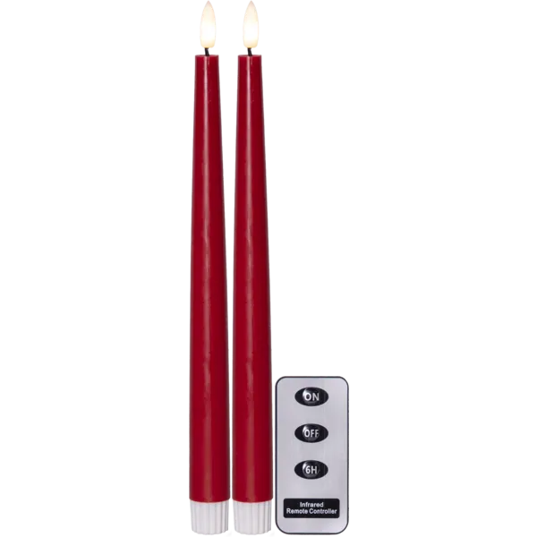 Zestaw 2x świeca LED obiadowa FLAMME SLIM Czerwona 28cm z pilotem — zdjęcie 2