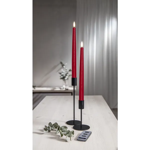 Zestaw 2x świeca LED obiadowa FLAMME SLIM Czerwona 28cm z pilotem — zdjęcie 8