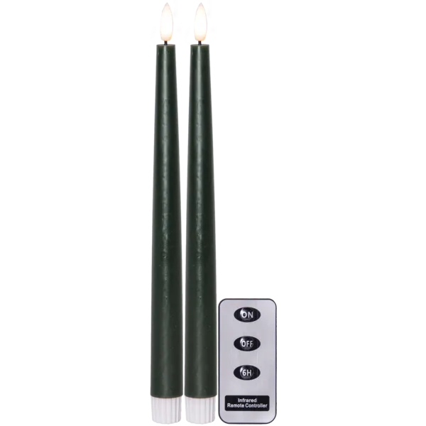 Zestaw 2x świeca LED obiadowa FLAMME SLIM Zielona 28cm z pilotem — zdjęcie 2
