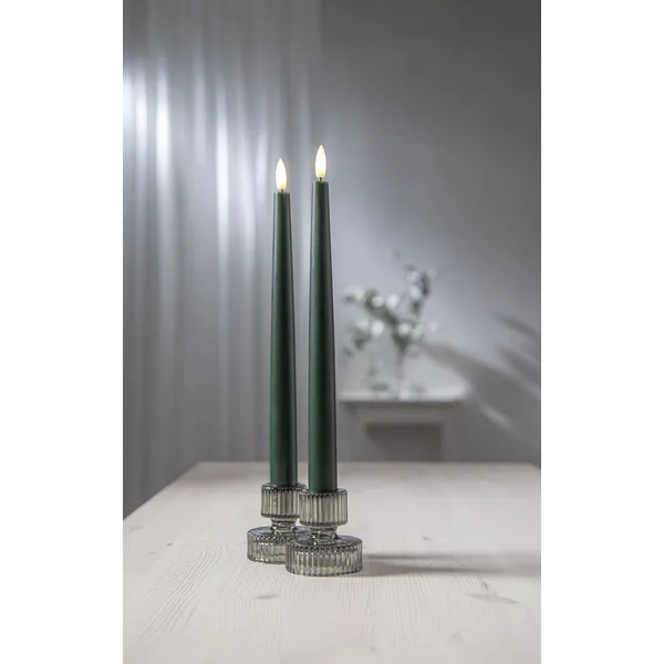 Zestaw 2x świeca LED obiadowa FLAMME SLIM Zielona 28cm z pilotem — zdjęcie 7