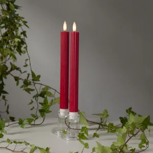 Zestaw 2x świeca LED woskowa FLAMME STRIPE Czerwona 25cm na baterie
