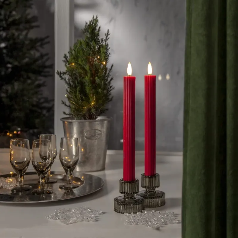 Zestaw 2x świeca LED woskowa FLAMME STRIPE Czerwona 25cm na baterie — zdjęcie 3