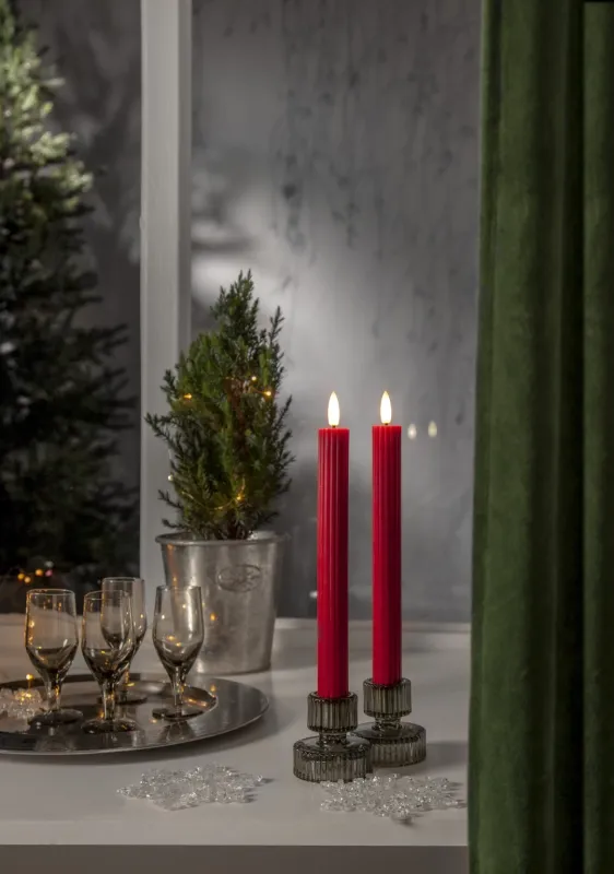 Zestaw 2x świeca LED woskowa FLAMME STRIPE Czerwona 25cm na baterie — zdjęcie 6