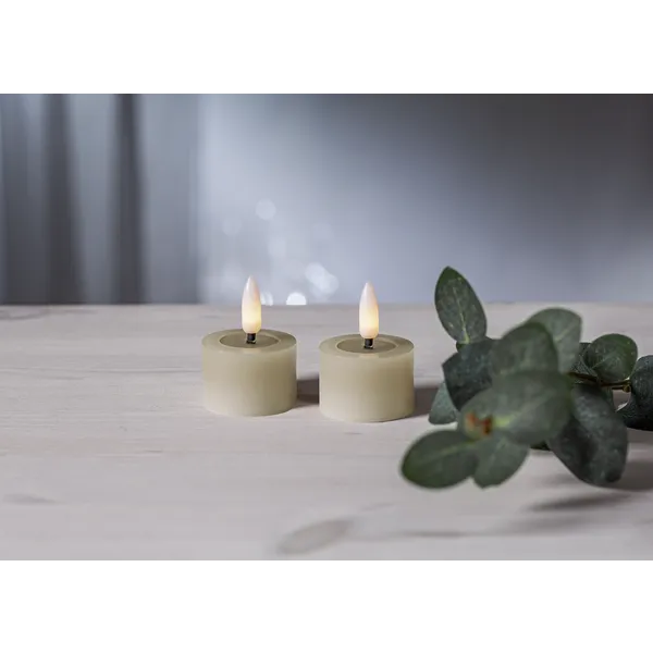 Zestaw 2x świeca LED woskowa Tealight FLAMME FLOW Beżowa na baterie — zdjęcie 9