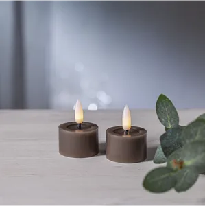 Zestaw 2x świeca LED woskowa Tealight FLAMME FLOW Brązowo-szara na baterie
