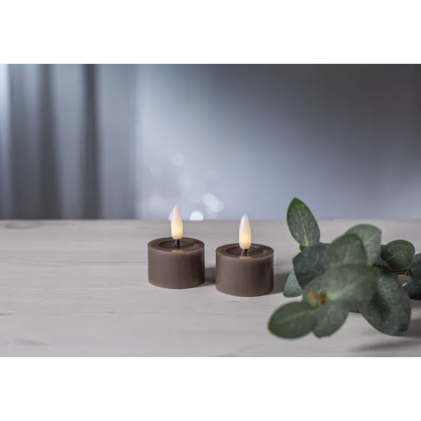 Zestaw 2x świeca LED woskowa Tealight FLAMME FLOW Brązowo-szara na baterie — zdjęcie 6