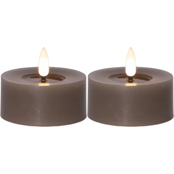 Zestaw 2x świeca LED woskowa Tealight FLAMME FLOW Brązowo-szara na naterie — zdjęcie 2