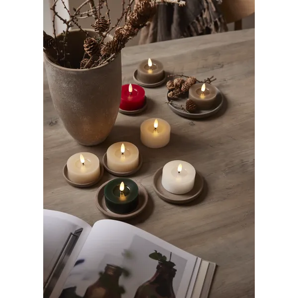 Zestaw 2x świeca LED woskowa Tealight FLAMME FLOW Brązowo-szara na naterie — zdjęcie 3