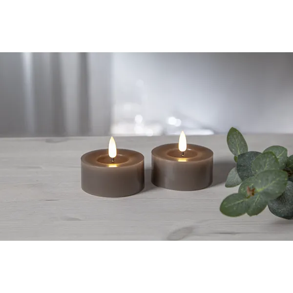 Zestaw 2x świeca LED woskowa Tealight FLAMME FLOW Brązowo-szara na naterie — zdjęcie 8