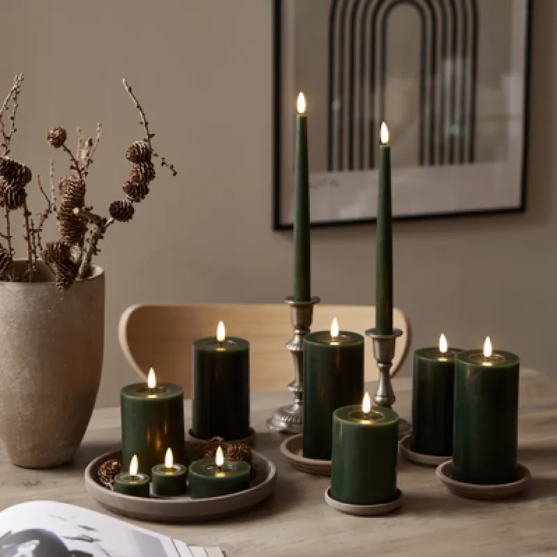 Zestaw 2x świeca LED woskowa Tealight FLAMME FLOW Zielona na baterie — zdjęcie 3