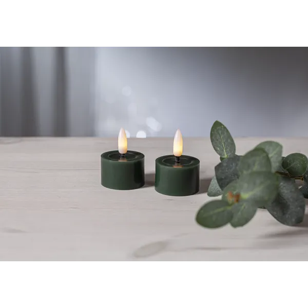 Zestaw 2x świeca LED woskowa Tealight FLAMME FLOW Zielona na baterie — zdjęcie 9