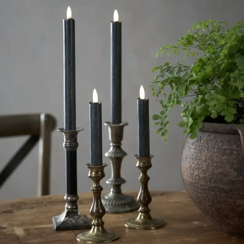 Zestaw 2x świeca LED woskowa obiadowa FLAMME ANTIQUE Czarna 15cm na baterie — zdjęcie 3