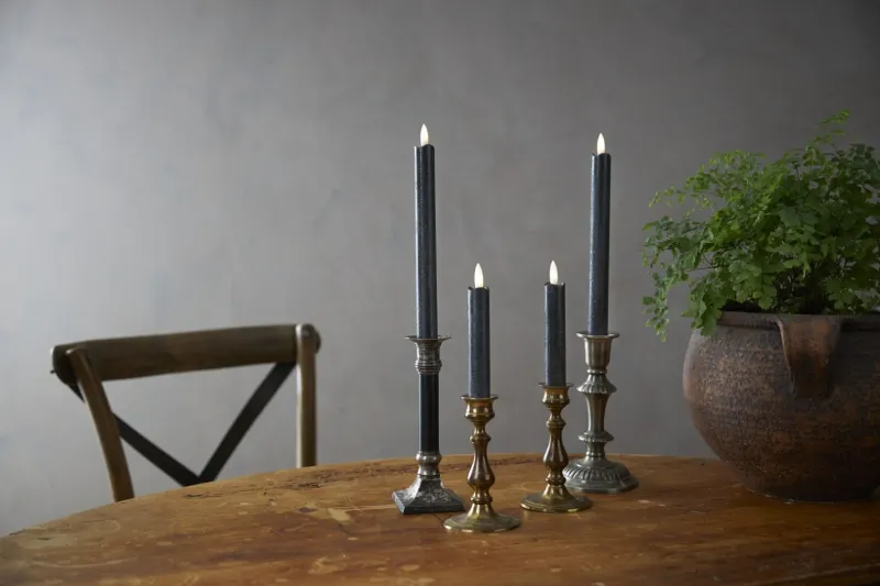 Zestaw 2x świeca LED woskowa obiadowa FLAMME ANTIQUE Czarna 15cm na baterie — zdjęcie 4