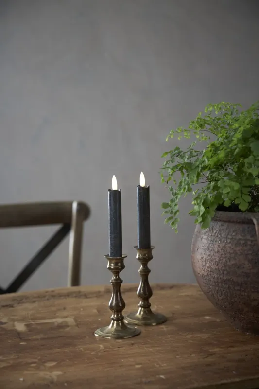 Zestaw 2x świeca LED woskowa obiadowa FLAMME ANTIQUE Czarna 15cm na baterie — zdjęcie 5