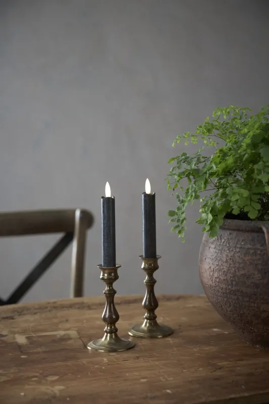 Zestaw 2x świeca LED woskowa obiadowa FLAMME ANTIQUE Czarna 15cm na baterie — zdjęcie 6