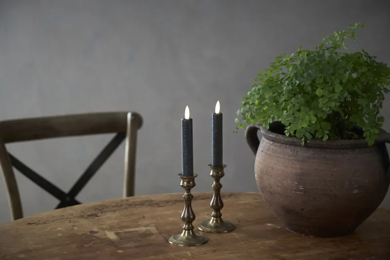 Zestaw 2x świeca LED woskowa obiadowa FLAMME ANTIQUE Czarna 15cm na baterie — zdjęcie 7