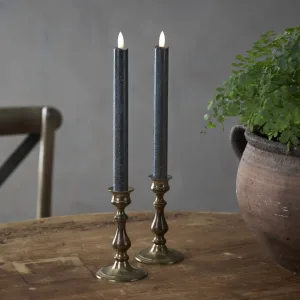 Zestaw 2x świeca LED woskowa obiadowa FLAMME ANTIQUE Czarna 25cm na baterie
