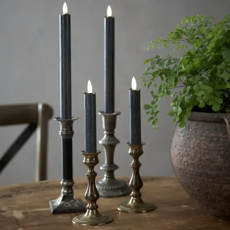 Zestaw 2x świeca LED woskowa obiadowa FLAMME ANTIQUE Czarna 25cm na baterie — zdjęcie 3