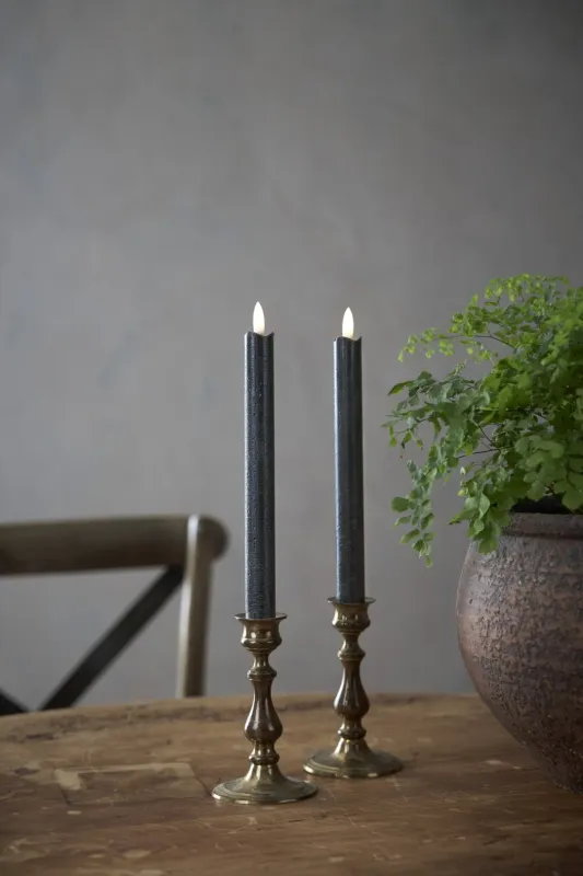 Zestaw 2x świeca LED woskowa obiadowa FLAMME ANTIQUE Czarna 25cm na baterie — zdjęcie 6