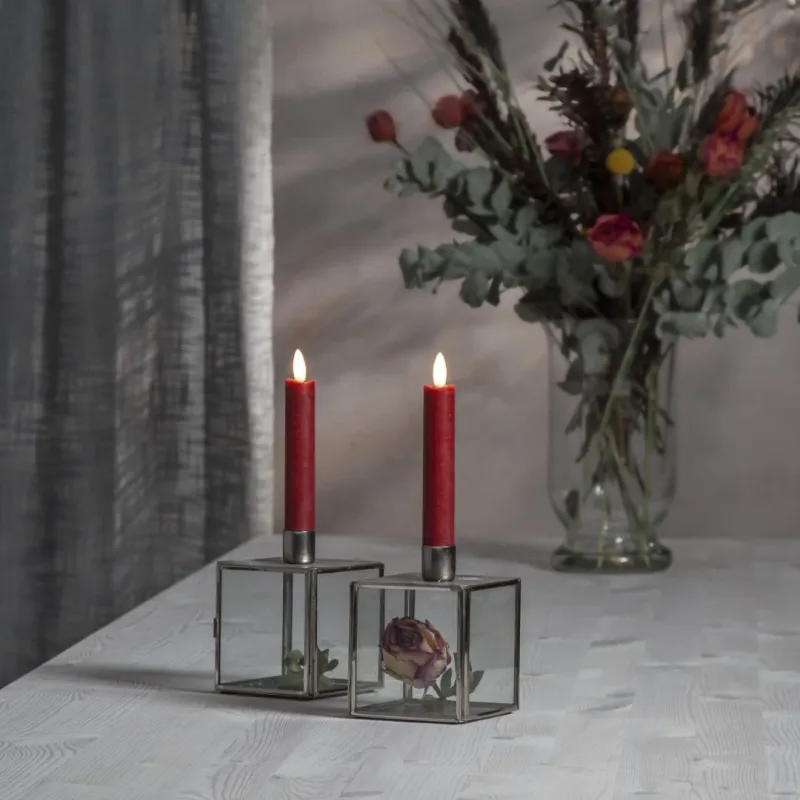 Zestaw 2x świeca LED woskowa obiadowa FLAMME ANTIQUE Czerwona 15cm — zdjęcie 3