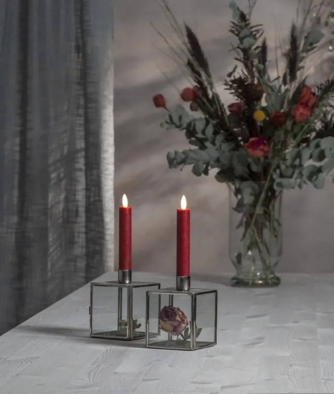 Zestaw 2x świeca LED woskowa obiadowa FLAMME ANTIQUE Czerwona 15cm — zdjęcie 6