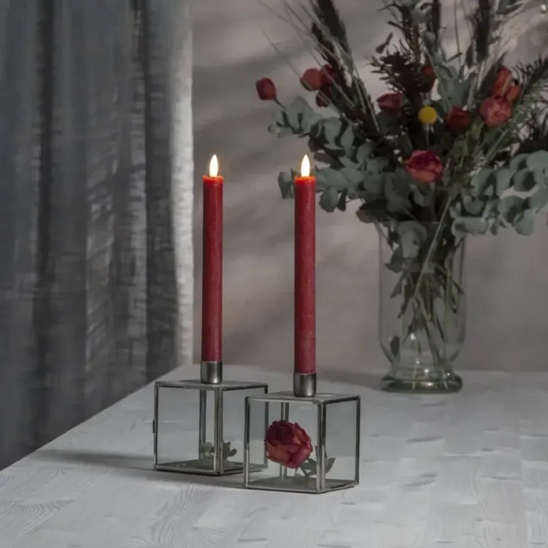 Zestaw 2x świeca LED woskowa obiadowa FLAMME ANTIQUE Czerwona 25cm — zdjęcie 3