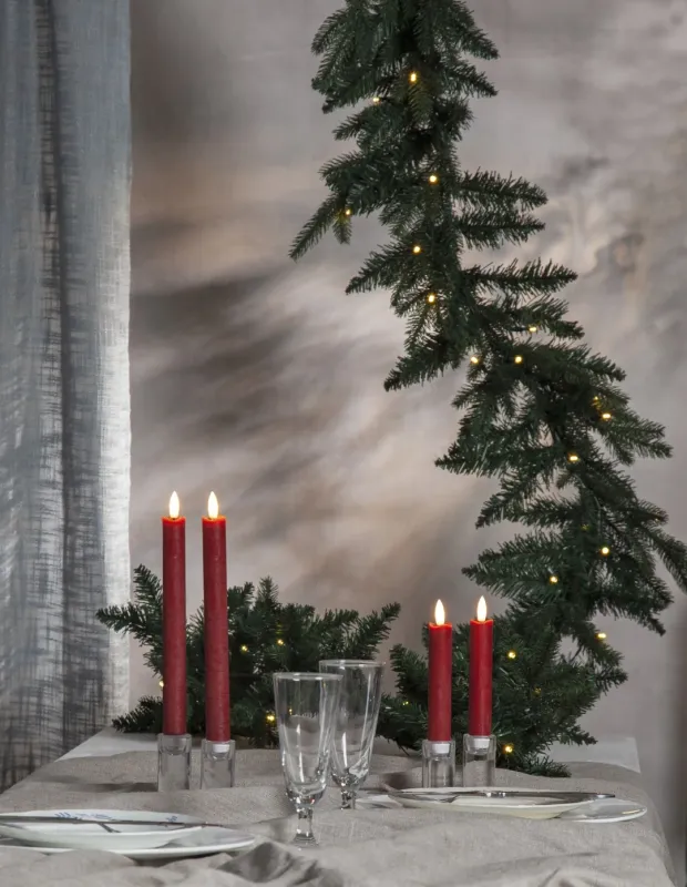 Zestaw 2x świeca LED woskowa obiadowa FLAMME ANTIQUE Czerwona 25cm — zdjęcie 4