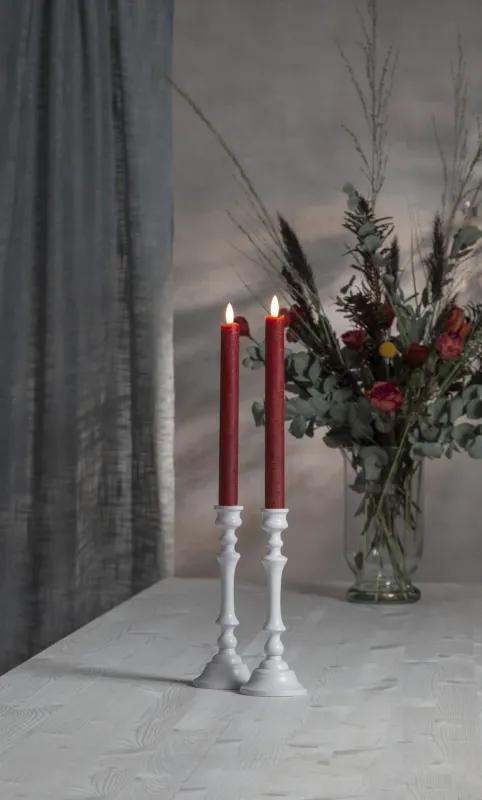 Zestaw 2x świeca LED woskowa obiadowa FLAMME ANTIQUE Czerwona 25cm — zdjęcie 5