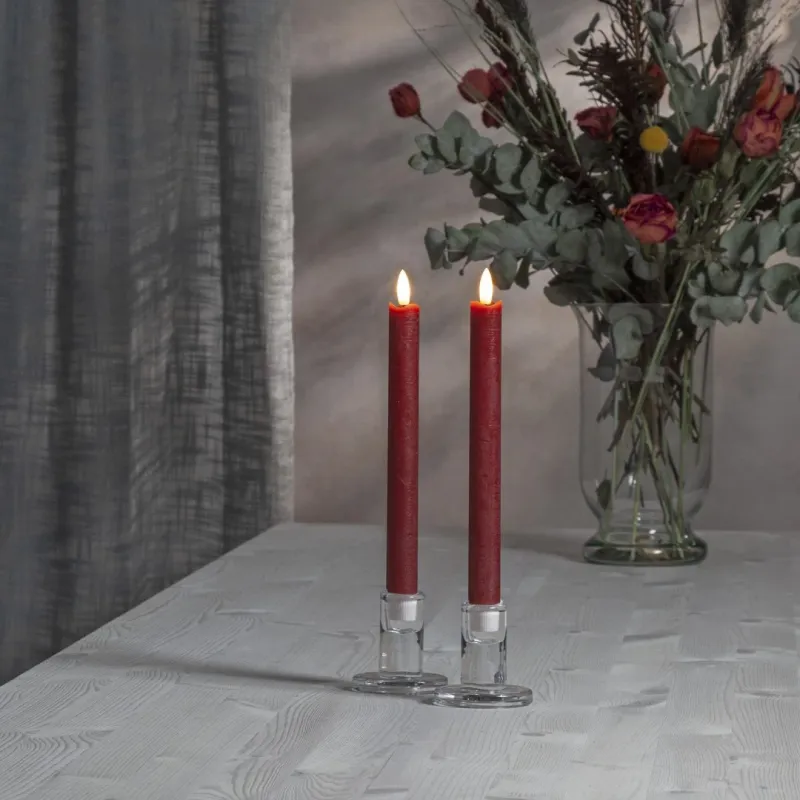 Zestaw 2x świeca LED woskowa obiadowa FLAMME ANTIQUE Czerwona 25cm — zdjęcie 7