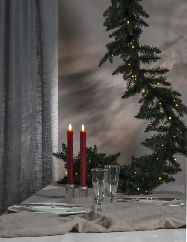 Zestaw 2x świeca LED woskowa obiadowa FLAMME ANTIQUE Czerwona 25cm — zdjęcie 11