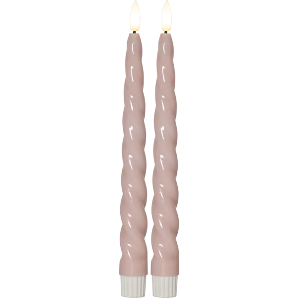 Zestaw 2x świeca LED woskowa obiadowa FLAMME SHINE Różowa 24,5cm na baterie — zdjęcie 2