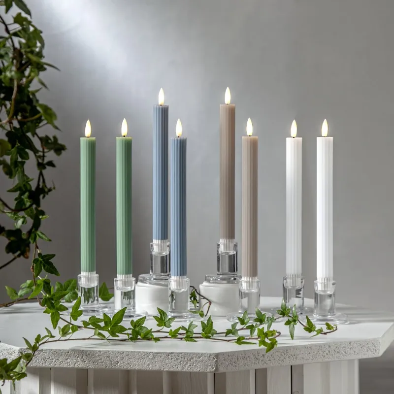 Zestaw 2x świeca LED woskowa obiadowa FLAMME STRIPE Beżowa 25cm na baterie — zdjęcie 3