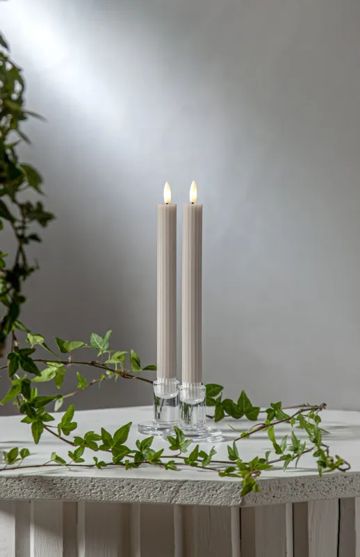 Zestaw 2x świeca LED woskowa obiadowa FLAMME STRIPE Beżowa 25cm na baterie — zdjęcie 4