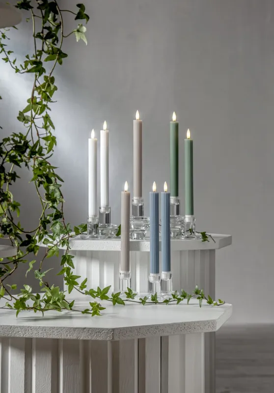 Zestaw 2x świeca LED woskowa obiadowa FLAMME STRIPE Beżowa 25cm na baterie — zdjęcie 9