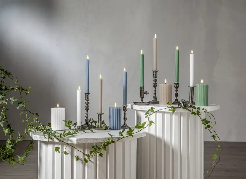Zestaw 2x świeca LED woskowa obiadowa FLAMME STRIPE Niebieska 25cm na baterie — zdjęcie 7