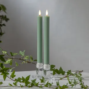 Zestaw 2x świeca LED woskowa obiadowa FLAMME STRIPE Zielona 25cm na baterie