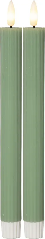 Zestaw 2x świeca LED woskowa obiadowa FLAMME STRIPE Zielona 25cm na baterie — zdjęcie 2