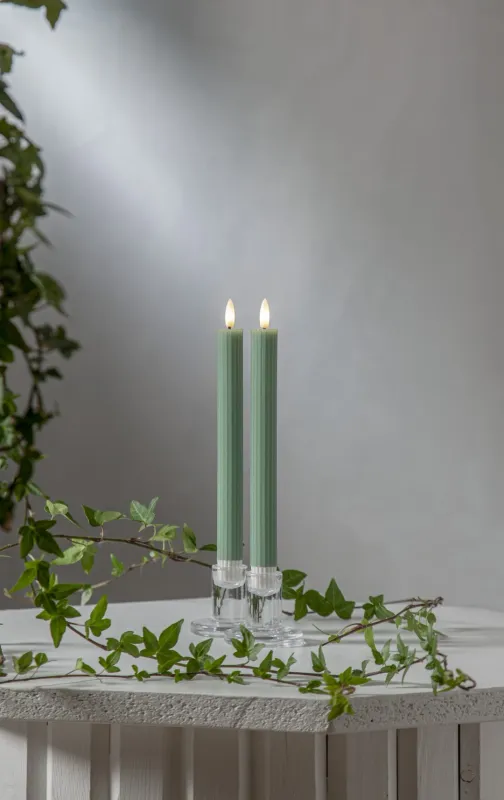 Zestaw 2x świeca LED woskowa obiadowa FLAMME STRIPE Zielona 25cm na baterie — zdjęcie 4