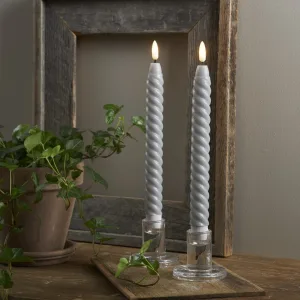Zestaw 2x świeca LED woskowa obiadowa FLAMME SWIRL Szara 25cm